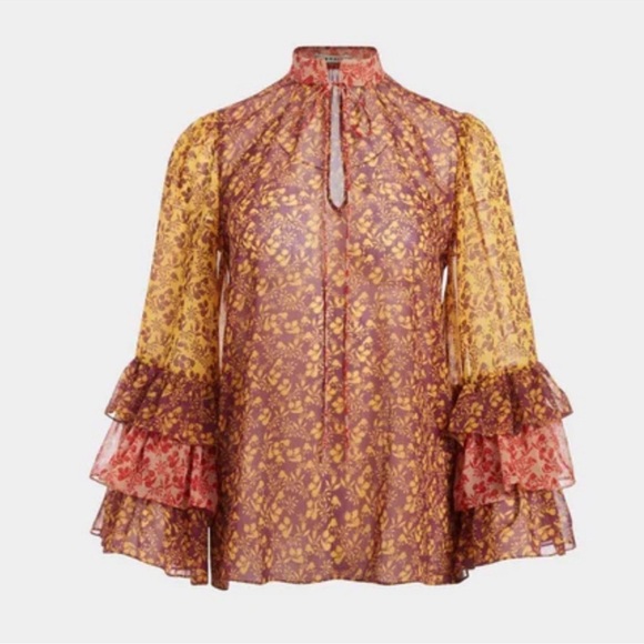 Alice & Olivia Justice Tiered Ruffle Bell Sleeve Blouse Medium NWT - Picture 5 of 6